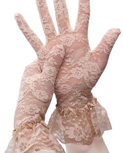 ATHX Women's Lace Floral Opera Tea Party Gloves 80s Wrist Length Bridal Wedding Prom Gloves Costume Accessories