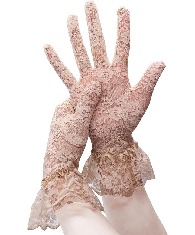 ATHX Women's Lace Floral Opera Tea Party Gloves 80s Wrist Length Bridal Wedding Prom Gloves Costume Accessories