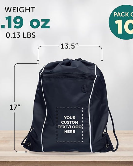 DISCOUNT PROMOS Two-Tone Drawstring Backpack Non-Woven - 10 pack - Customizable Text, Logo - Durable Sports Backpacks - Ideal for Work, Sports, Travel, Gym & More - Black