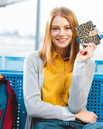 COSHAYSOO Personalized RFID Passport Holder for Travel Women Passports Cover Case Air Essentials Airplane Flight Accessories Airline Plane Flying Must Haves Christmas Gifts Leopard Print