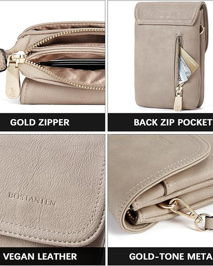 BOSTANTEN Vegan Leather Small Crossbody Bags for Women Designer Cell Phone Bag Wallet Purses Adjustable Strap
