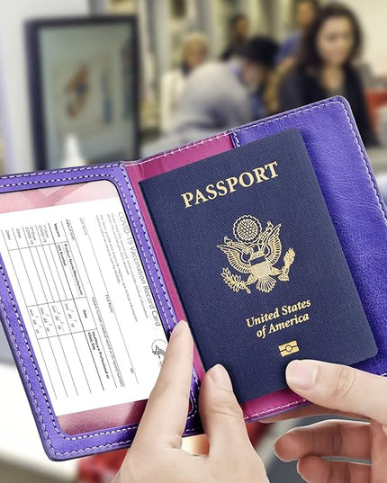 Passport and Vaccine Card Holder Combo, Passport Holder with Vaccine Card Slot, Passport Wallet, Passport Cover, Passport Case, Passport Holder for Women and Men(AKA-Bright purple)