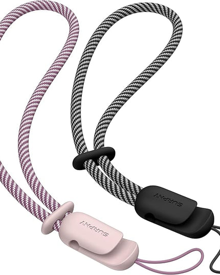 SURPHY 2 Pack Phone Lanyard for Cellphone Case, Phone Wrist Strap for Case, Cellphone Strap with 2-Color Braided, Charm Wrist Lanyard for Women and Men, Cellphone Wrist Lanyard for Women, Pink & Black