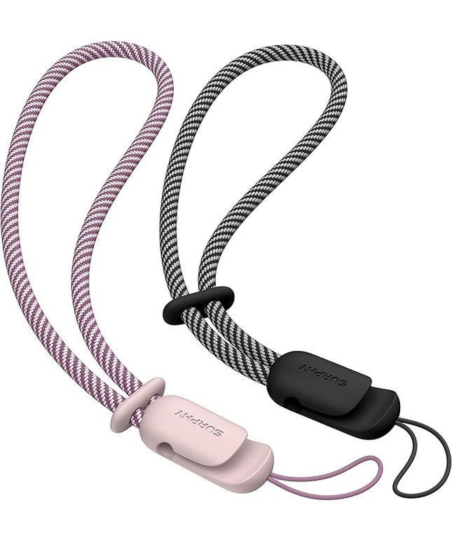 SURPHY 2 Pack Phone Lanyard for Cellphone Case, Phone Wrist Strap for Case, Cellphone Strap with 2-Color Braided, Charm Wrist Lanyard for Women and Men, Cellphone Wrist Lanyard for Women, Pink & Black