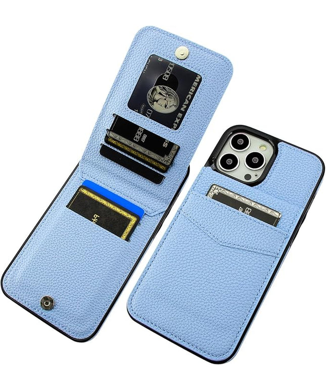 KIHUWEY Compatible with iPhone 13 Pro Max Case Wallet with Credit Card Holder, Premium Leather Magnetic Clasp Kickstand Heavy Duty Protective Cover for iPhone 13 Pro Max 6.7 Inch (Lichee Light Blue)