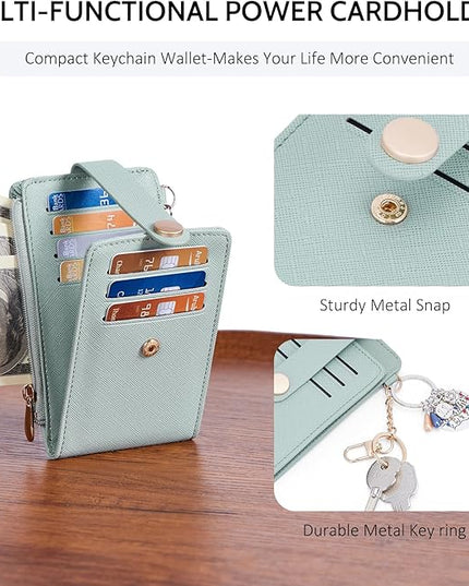 POIUGOYA Slim Wallet for Women,RFID Blocking Bifold Credit Card Holder with Zipper Coin Pocket,ID Window,Keychain