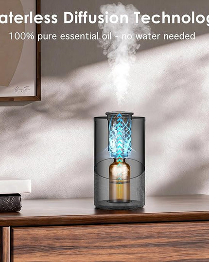 Waterless Essential Oil Diffuser for Home (Aluminum Alloy & Fabric) - Cordless Car Scent diffuser with 3 Timer & 3 Mist Levels - 2000mAh Battery Operated Scent Air Machine for Room Office Hotel, Black