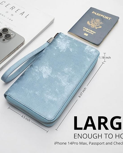 Bveyzi Women RFID Blocking Wallet Leather Zip Around Phone Clutch Large Capacity Ladies Travel Purse Wristlet | RFID Blocking, Zip Around, Large Capacity