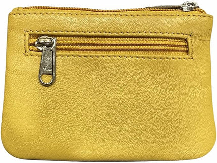 LEATHER FARM's lambskin leather coin pouch/coin purse for both mens and womens. (YELLOW)