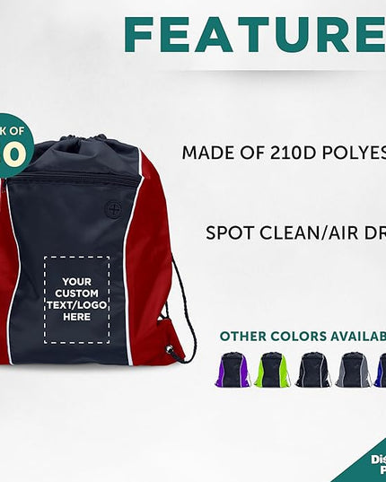 DISCOUNT PROMOS Two-Tone Drawstring Backpack Non-Woven - 50 pack - Customizable Text, Logo - Durable Sports Backpacks - Ideal for Work, Sports, Travel, Gym & More - Red