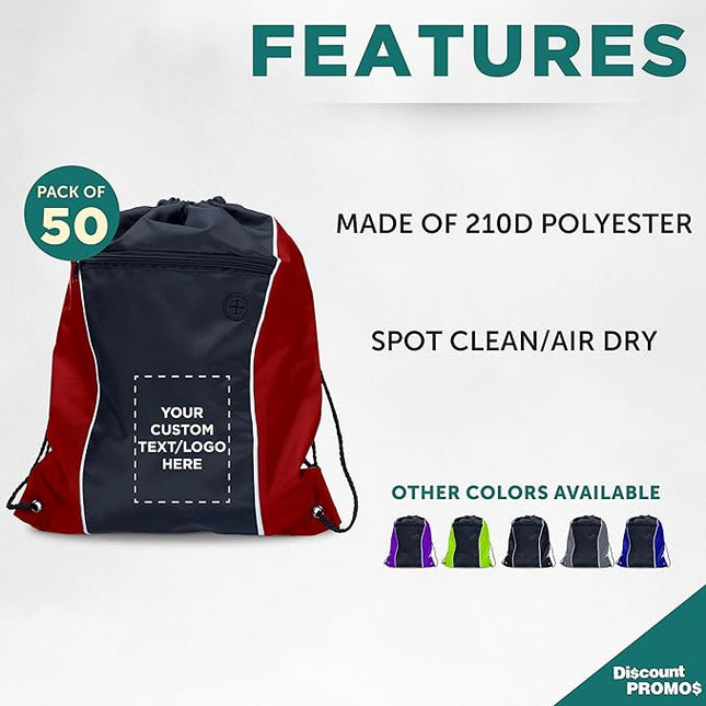 DISCOUNT PROMOS Two-Tone Drawstring Backpack Non-Woven - 50 pack - Customizable Text, Logo - Durable Sports Backpacks - Ideal for Work, Sports, Travel, Gym & More - Red