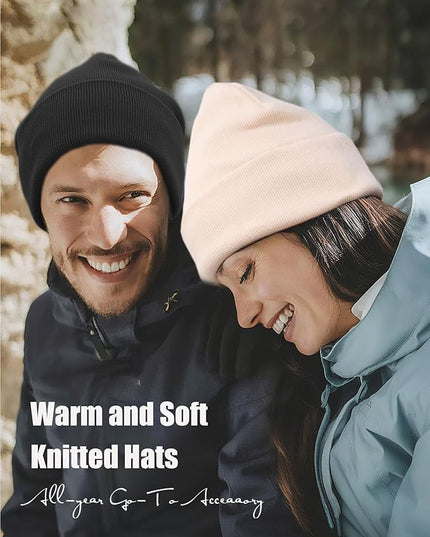 100% Cotton Beanie Hat- Unisex Ultra Soft Winter Warm Stretch Knit Cuffed Hats Fisherman Beanies Skull Cap