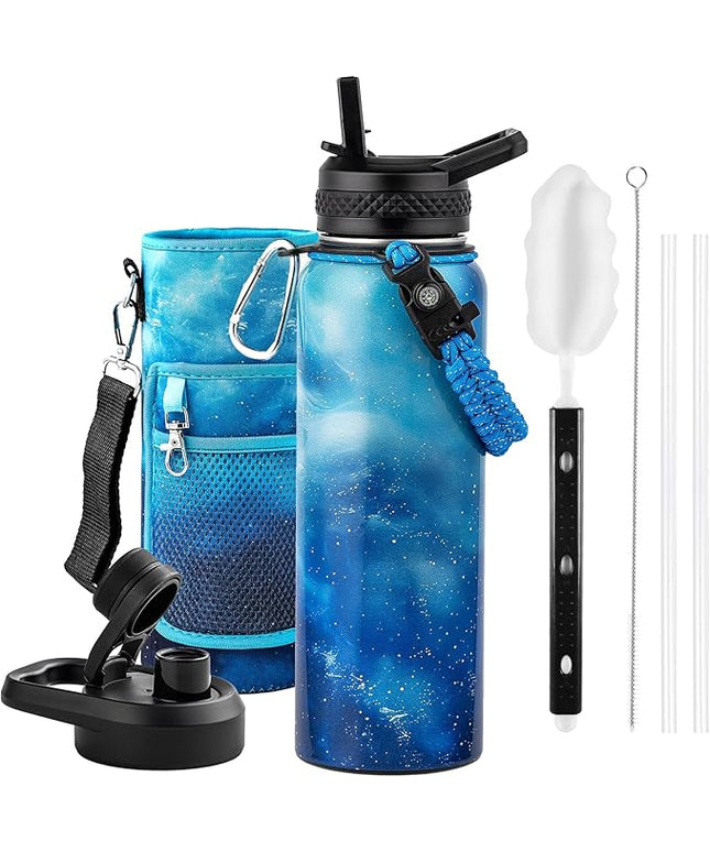 40oz Insulated Water Bottle, Triple Wall Vacuum Stainless Steel Water Bottles - Keeps Cold 48H, Reusable Metal water flask Jug for Gym, Sports, Camping, Hiking,Travel, Aurora-Blue
