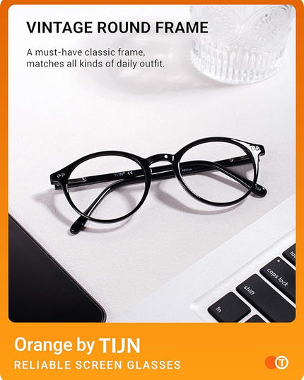 TIJN Blue Light Blocking Glasses Men Women Vintage Thick Round Rim Frame Eyeglasses