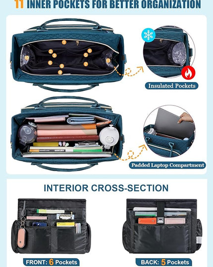 FIORETTO Teacher Tote Bag for Women with Laptop Compartment, Large Cup Holder, Zip Closure, Ideal for Work, Bible, Nurse