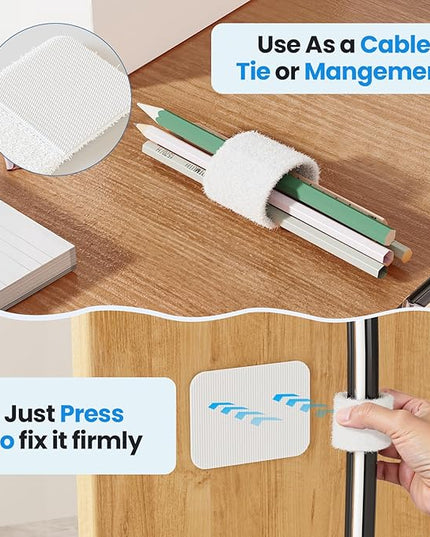 Cable Management Under Desk, 【Up to 15 Cord】【Enhanced Wire Holder】 Reusable Cord Organizer Holder, Adjustable Hook and Loop Cable Ties, Wire Clips Under Table Hider, 20 Pair(White)