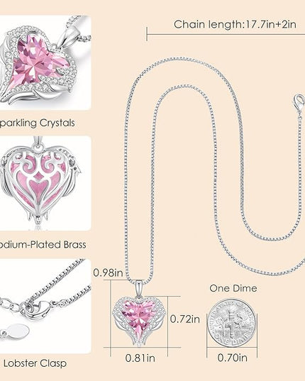 CDE Christmas Gifts for Women Angel Wings Necklace for Women with Birthstone, Love Heart Silver Tone/Gold Tone Pendant, Ideal Anniversary or Birthday Jewelry Gifts for Wife Girlfriend Her