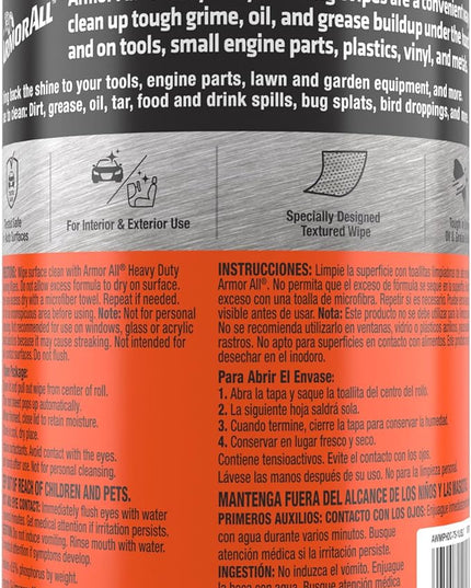 Armor All Heavy Duty Car Cleaning Wipes, 25 Count Canister, Interior Car Wipes, Also Great for Tools, Car Parts and Lawn Care Equipment