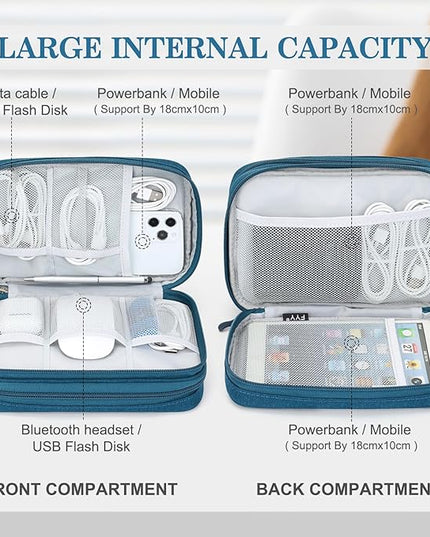 FYY Electronic Organizer, Large Travel Cable Organizer Bag Pouch Electronic Accessories Carry Case Portable Waterproof Double Layers All-in-One Storage Bag for Cable, Cord, Charger, Phone, Dark Green