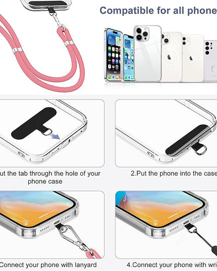 takyu 2 Pack Adjustable Cell Phone Lanyard & 2 Pack Phone Wrist Strap with Tether Tabs Compatible for iPhone Android Smartphones - Black Pink