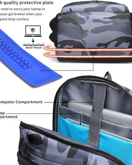 DUSLANG 17 Inch Travel Laptop Backpack Water Resistant Hiking Backpack for Men Laptop Bag with USB Charging Port,Camouflage green