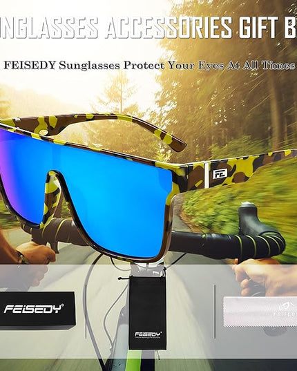FEISEDY Sunglasses for Women Men, Fashion Mirrored Single Lens, Driving Beach Sunnies UV400 Shades B2996
