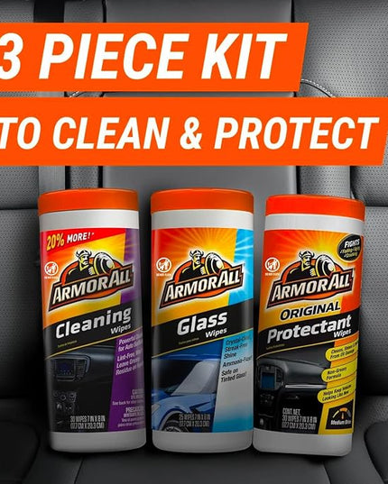 Armor All Protectant, Glass and Cleaning Wipes, Wipes for Car Interior and Car Exterior, 30 Count Each (Pack of 6)