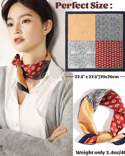 kcctoo 27.5" Mulberry Silk Feeling Head Scarf Women's Fashion Square Neck Satin Scarfs for Bag Hair Scarves Gift