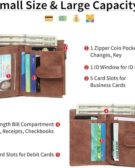 GAEKEAO Small Wallet for Women, Bifold Leather RFID Blocking Ladies Compact Card Holder with Zipper Pocket & ID Window