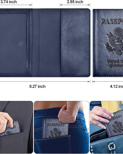 Passport and Vaccine Card Holder Combo, Passport Holder with Vaccine Card Slot, Passport Wallet, Passport Cover, Passport Case, Passport Holder for Women and Men(AB-Dark blue)