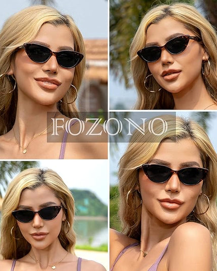 Retro Vintage Narrow Cat Eye Sunglasses for Women 90s Small Chic Style Trendy Sunnies UV400 Protection FZN7514