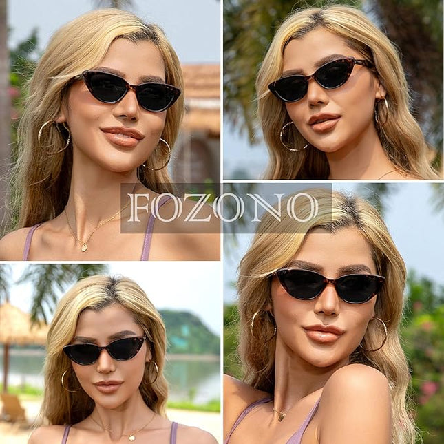 Retro Vintage Narrow Cat Eye Sunglasses for Women 90s Small Chic Style Trendy Sunnies UV400 Protection FZN7514