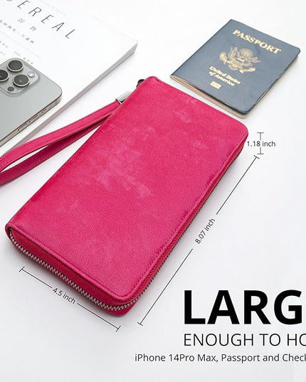 Bveyzi Women RFID Blocking Wallet Leather Zip Around Phone Clutch Large Capacity Ladies Travel Purse Wristlet | RFID Blocking, Zip Around, Large Capacity