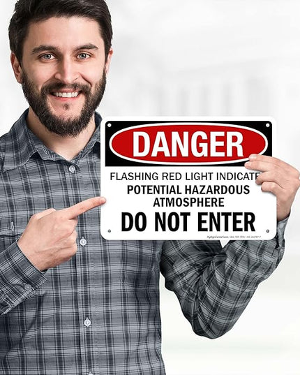Danger Flashing Red Light Indicates Potential Hazardous Atmosphere Do Not Enter Sign, 10x7 Inches, 55 mil thick HDPS (high density polystyrene), Made in USA by My Sign Center