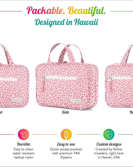 Eco Sun Hanging Travel Toiletry Bag — Designed in Hawaii — Water-resistant Travel Organizer for Bathroom Accessories