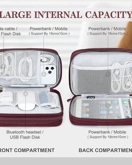 FYY Electronic Organizer, Large Travel Cable Organizer Bag Pouch Electronic Accessories Carry Case Portable Waterproof Double Layers All-in-One Storage Bag for Cable, Cord, Charger, Phone, Wine Red