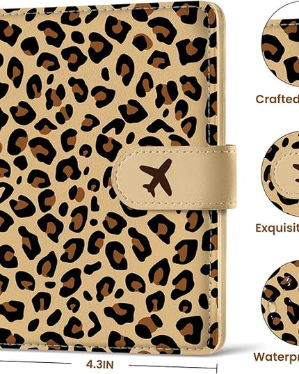 Passport Holder for Travel Essentials, RFID Blocking Leather Cover Wallet with Magnetic Closure, Aesthetic & Cute Passport Book Case for Women and Men - Leopard