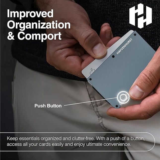 Hayvenhurst Wallet For Men - Reinvented Design Men's Wallet - Slim, Minimalistic & Seamless, Blocks RFID Scanners with a Cash Strap (Grey)