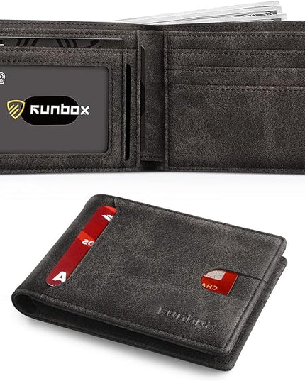 RUNBOX Wallet for Men Slim 11 Credit Card Holder Slots Leather RFID Blocking Small Thin Men's Wallet Bifold Minimalist Front Pocket Large Capacity Gift Box