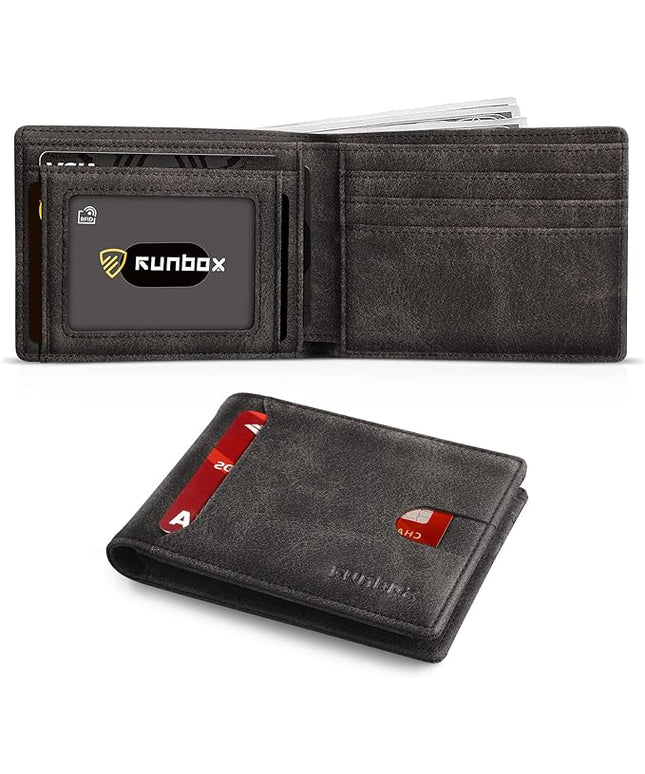 RUNBOX Wallet for Men Slim 11 Credit Card Holder Slots Leather RFID Blocking Small Thin Men's Wallet Bifold Minimalist Front Pocket Large Capacity Gift Box