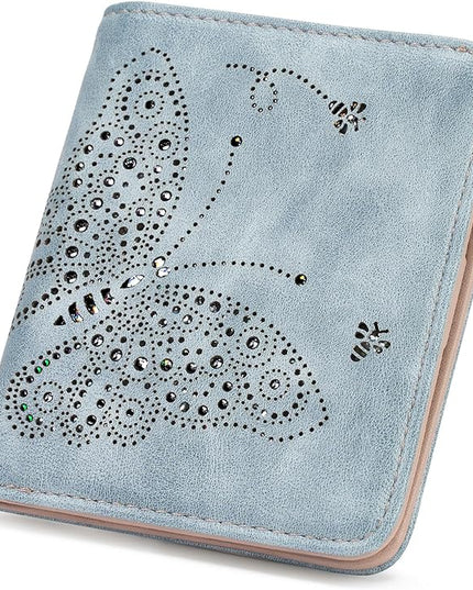 KITEVIUN Small RFID Wallet Women Ultra Thin Slim Womens Wallet Mini Compact Bifold Pocket Ladies Wallets for Women BLUE