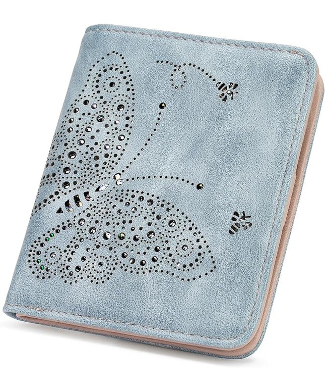 KITEVIUN Small RFID Wallet Women Ultra Thin Slim Womens Wallet Mini Compact Bifold Pocket Ladies Wallets for Women BLUE