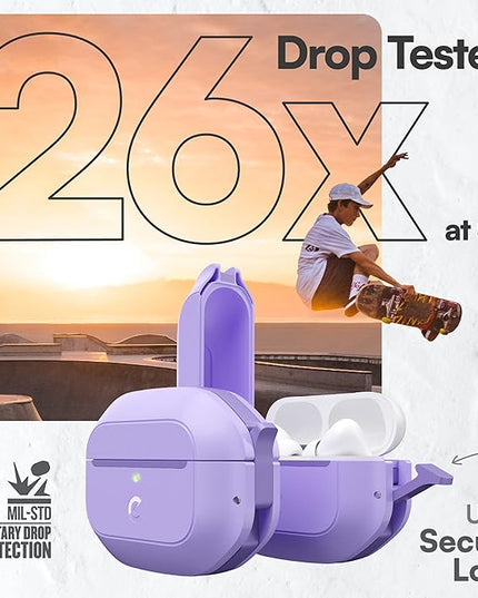 Keybudz for AirPods Pro 2 Case with Lock - Fully Waterproof AirPods Pro 2nd Generation Case Cover - Keychain, Rugged Tough Protection, Hard Shell and Carabiner for USB-C/Lightning (Wild Lavender)