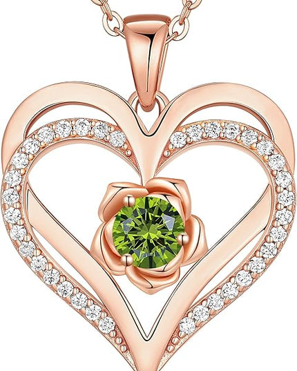 CDE Christmas Gifts for Women S925 Silver Rose Gold Heart Birthstone Necklaces for Women，Ideal Anniversary or Birthday Jewelry Gifts for Wife Girlfriend Her