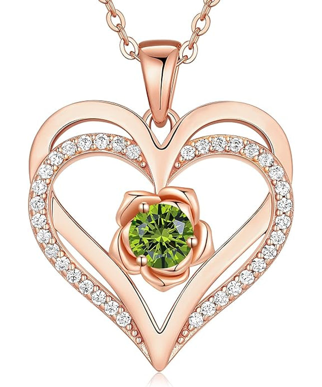 CDE Christmas Gifts for Women S925 Silver Rose Gold Heart Birthstone Necklaces for Women，Ideal Anniversary or Birthday Jewelry Gifts for Wife Girlfriend Her