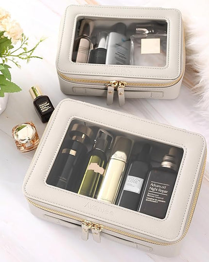 Aveniee Clear Makeup Bag Organizer,Large Travel Toiletry Bag for Women, Waterproof Cosmetic Pouch with Zippers,Car Organizers and Storage Case for Accessories,Grey