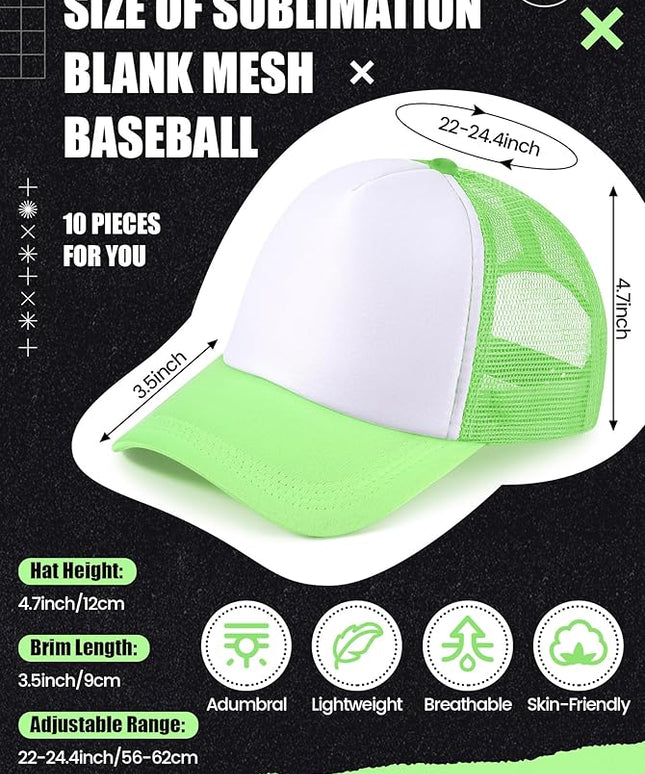10 Pcs Sublimation Blank Trucker Hats Bulk Mesh Baseball Cap Polyester Mesh Trucker Hat for Men and Women