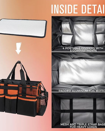 Wearable Cleaning Caddy, Cleaning Caddy Supplies Organizer with Handle & Shoulder Straps for Housekeepers, Under Sink & Car Cleaning Tool Organizers Bag with 4 Foldable Divider (RetroOrange)