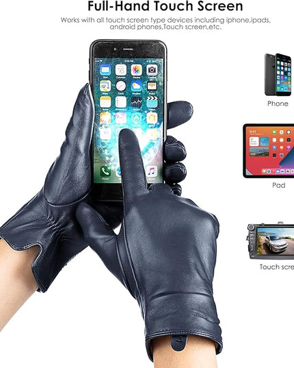 Womens Winter Leather Touchscreen Texting Warm Driving Lambskin Pure Genuine leather Gloves