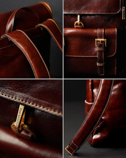 Time Resistance Leather Backpack - Laptop Travel Bag Rucksack up to 15” - Bag for Men and Women (Brown)